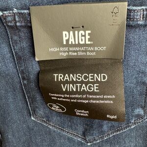 PAIGE Transcend Vintage High Rise Slim Boot Jeans - Dark Indigo Blue